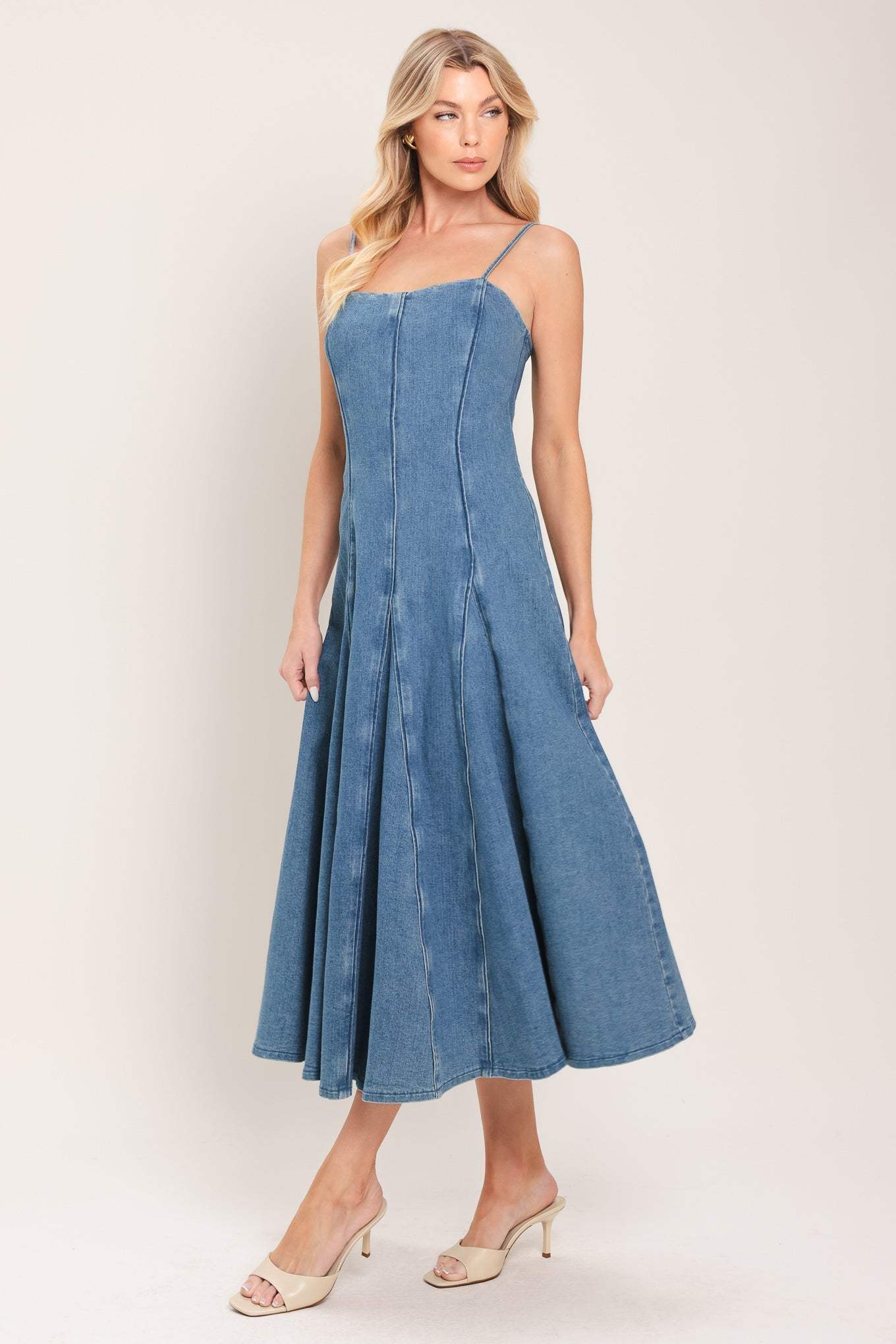 INDIGO WHISPER DENIM MIDI DRESS - Flying Tomato - Flyclothing LLC