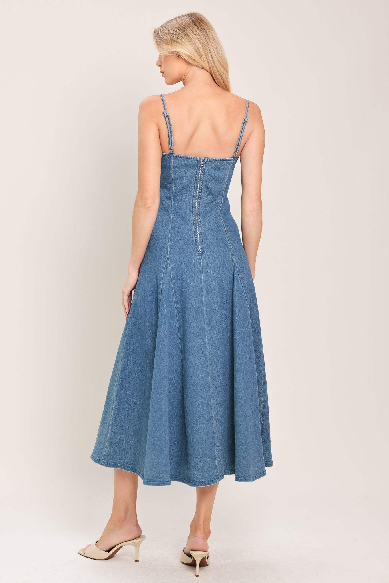 INDIGO WHISPER DENIM MIDI DRESS - Flying Tomato - Flyclothing LLC