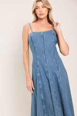 INDIGO WHISPER DENIM MIDI DRESS - Flying Tomato - Flyclothing LLC