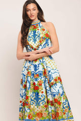 CERAMIC FLORA WOVEN MIDI DRESS - Flying Tomato - Flyclothing LLC