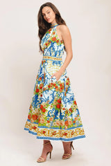 CERAMIC FLORA WOVEN MIDI DRESS - Flying Tomato - Flyclothing LLC