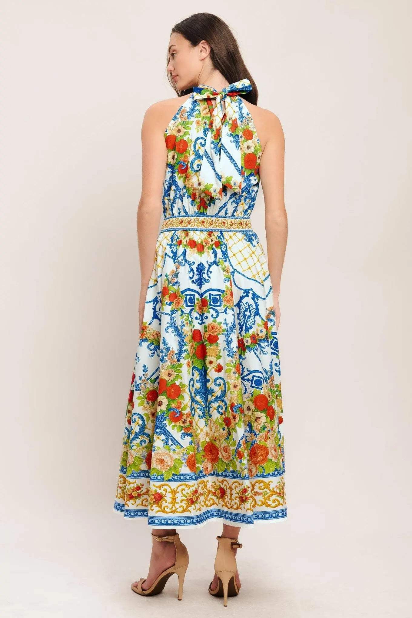 CERAMIC FLORA WOVEN MIDI DRESS - Flying Tomato - Flyclothing LLC