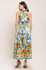 CERAMIC FLORA WOVEN MIDI DRESS - Flying Tomato - Flyclothing LLC
