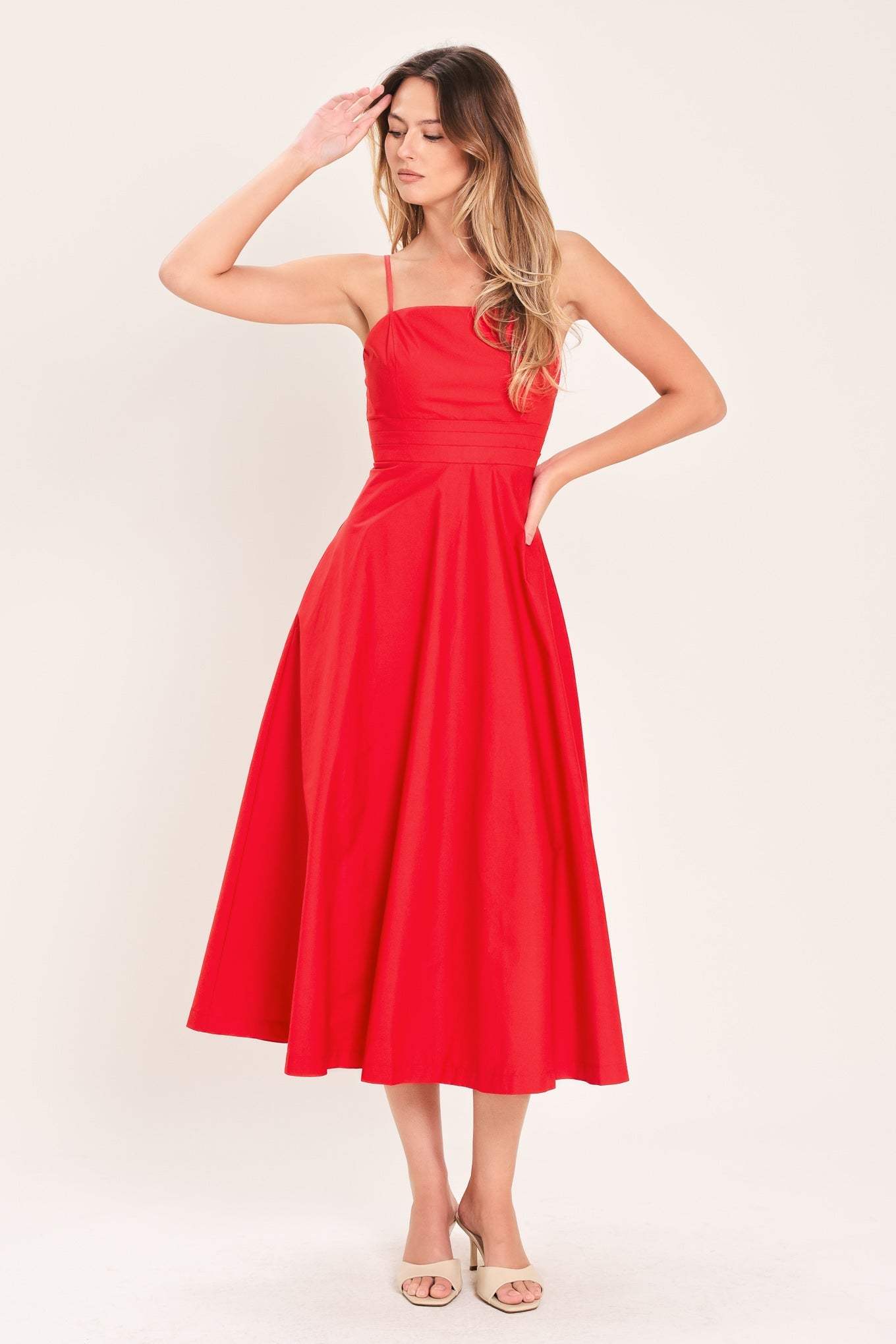 MODERN ROMANCE WOVEN MIDI DRESS - Flying Tomato - Flyclothing LLC