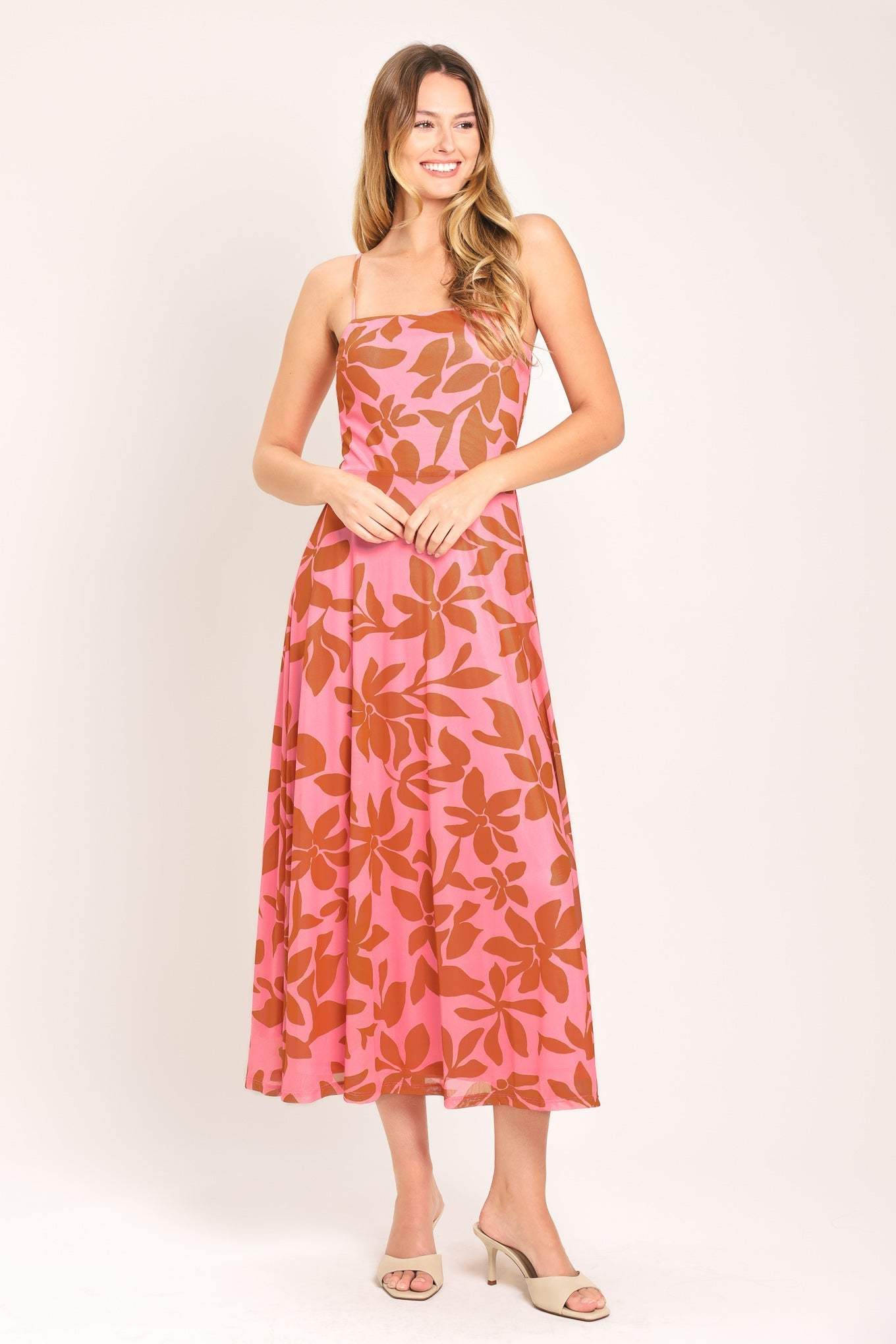 ROSY HAVEN POWER MESH MIDI DRESS - Flying Tomato - Flyclothing LLC
