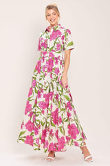 BLOOMING ROSE WOVEN MAXI SHIRT DRESS - Flying Tomato - Flyclothing LLC