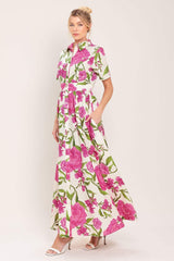 BLOOMING ROSE WOVEN MAXI SHIRT DRESS - Flying Tomato - Flyclothing LLC