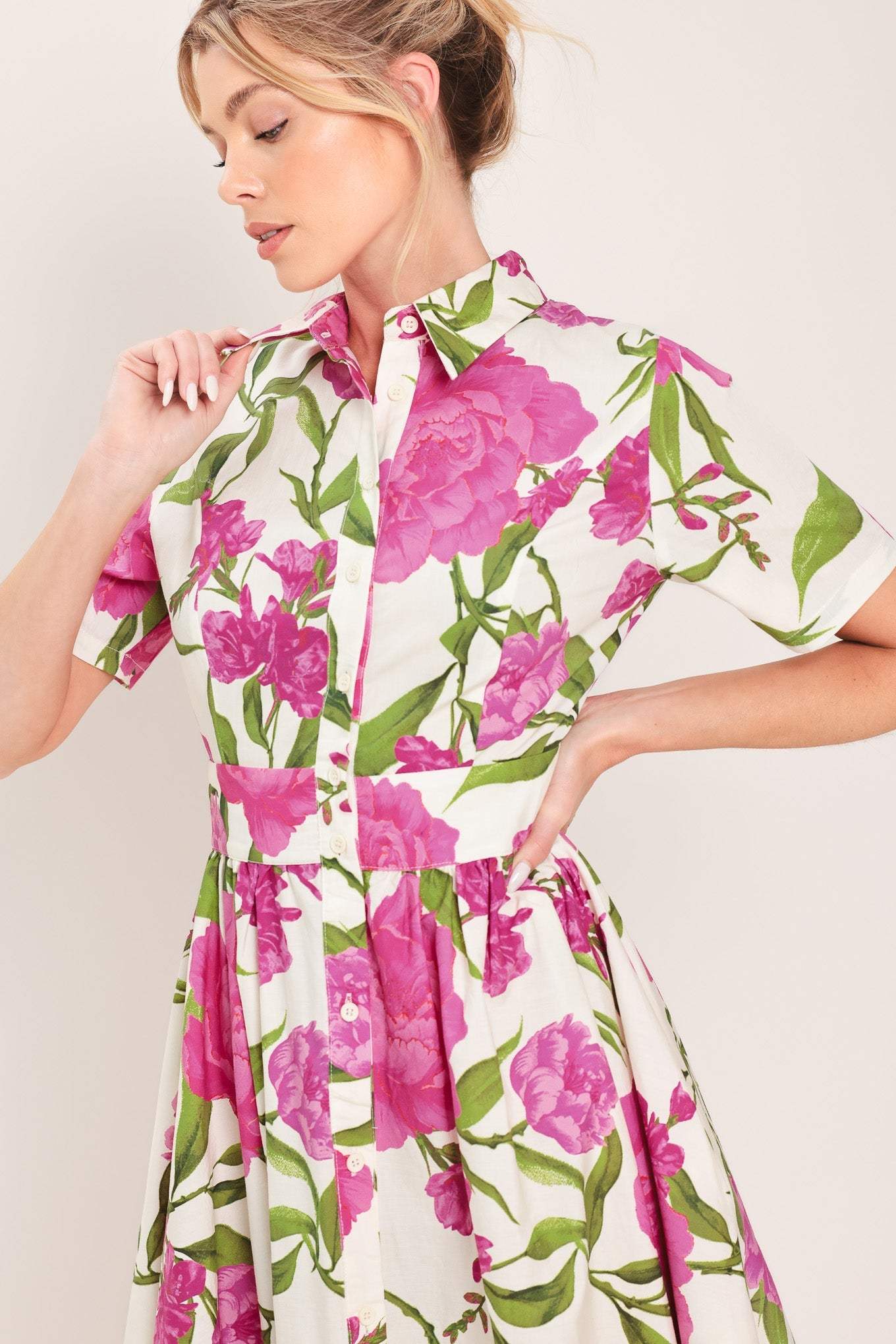 BLOOMING ROSE WOVEN MAXI SHIRT DRESS - Flying Tomato - Flyclothing LLC