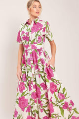 BLOOMING ROSE WOVEN MAXI SHIRT DRESS - Flying Tomato - Flyclothing LLC