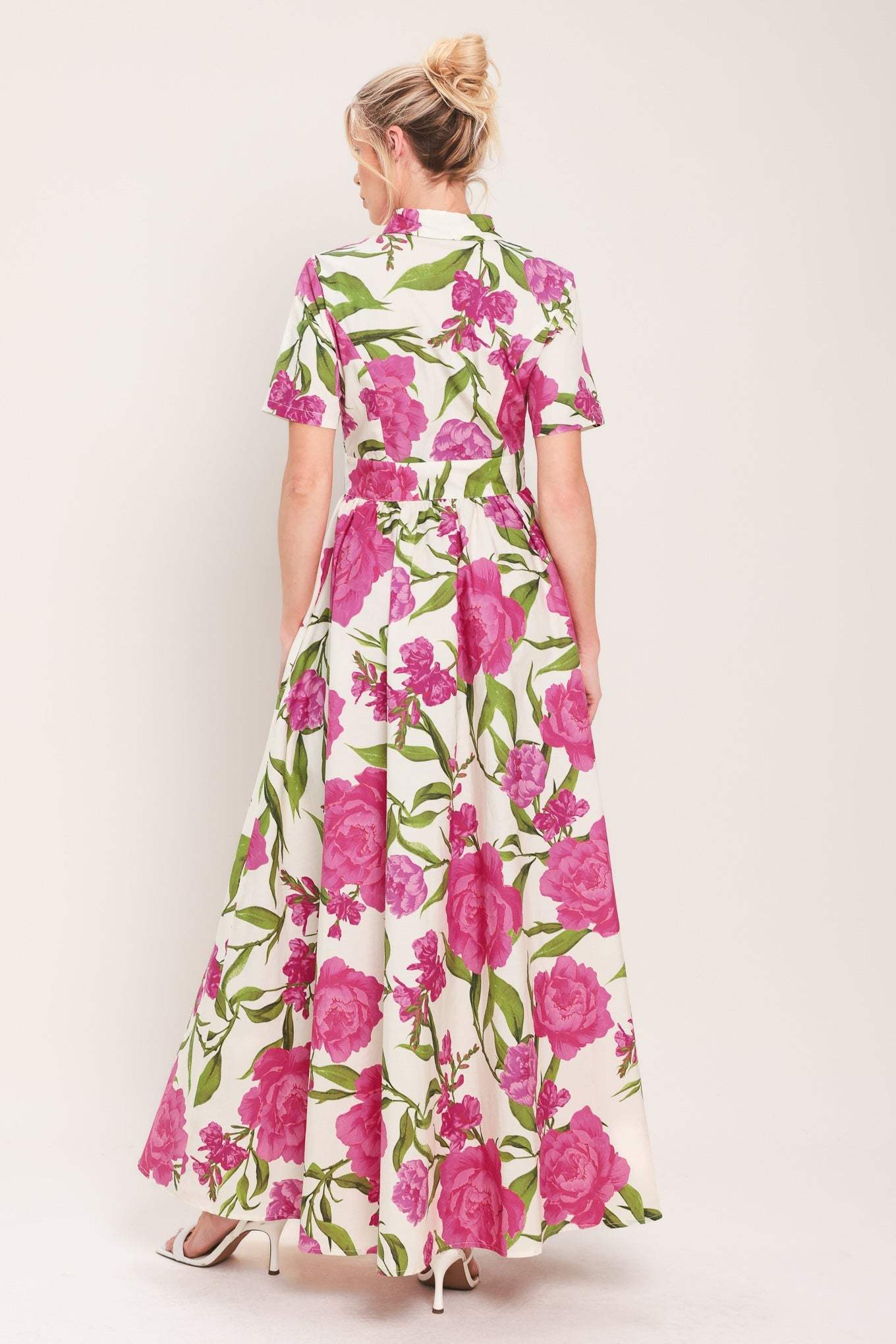 BLOOMING ROSE WOVEN MAXI SHIRT DRESS - Flying Tomato - Flyclothing LLC
