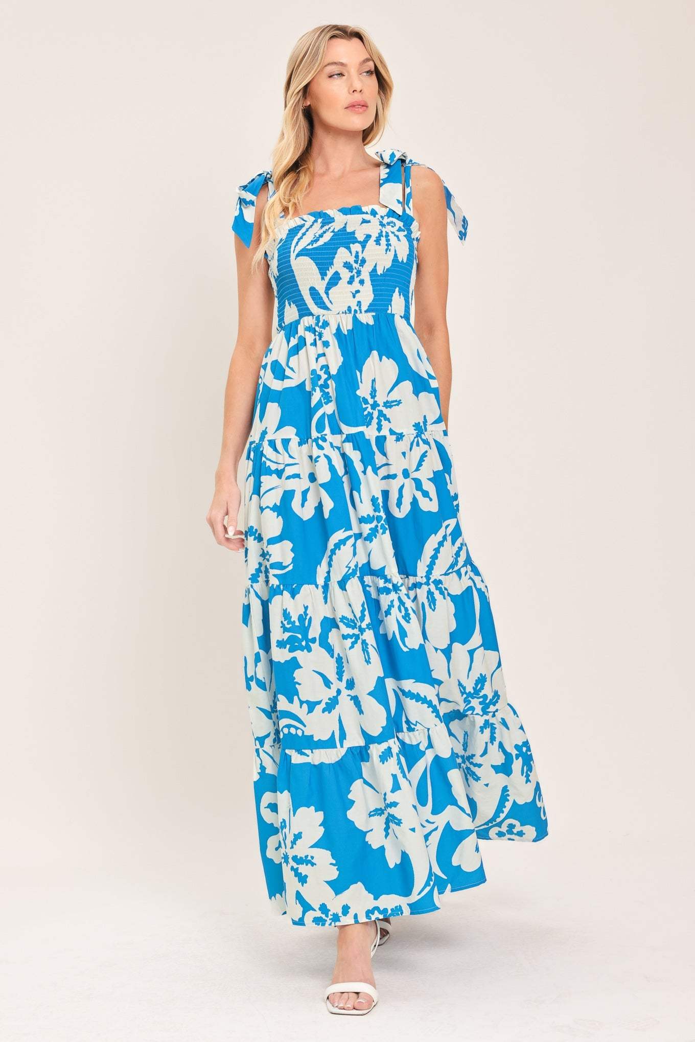 TROPICALLY YOURS WOVEN MAXI DRESS l FLYING TOMATO BLUE / M