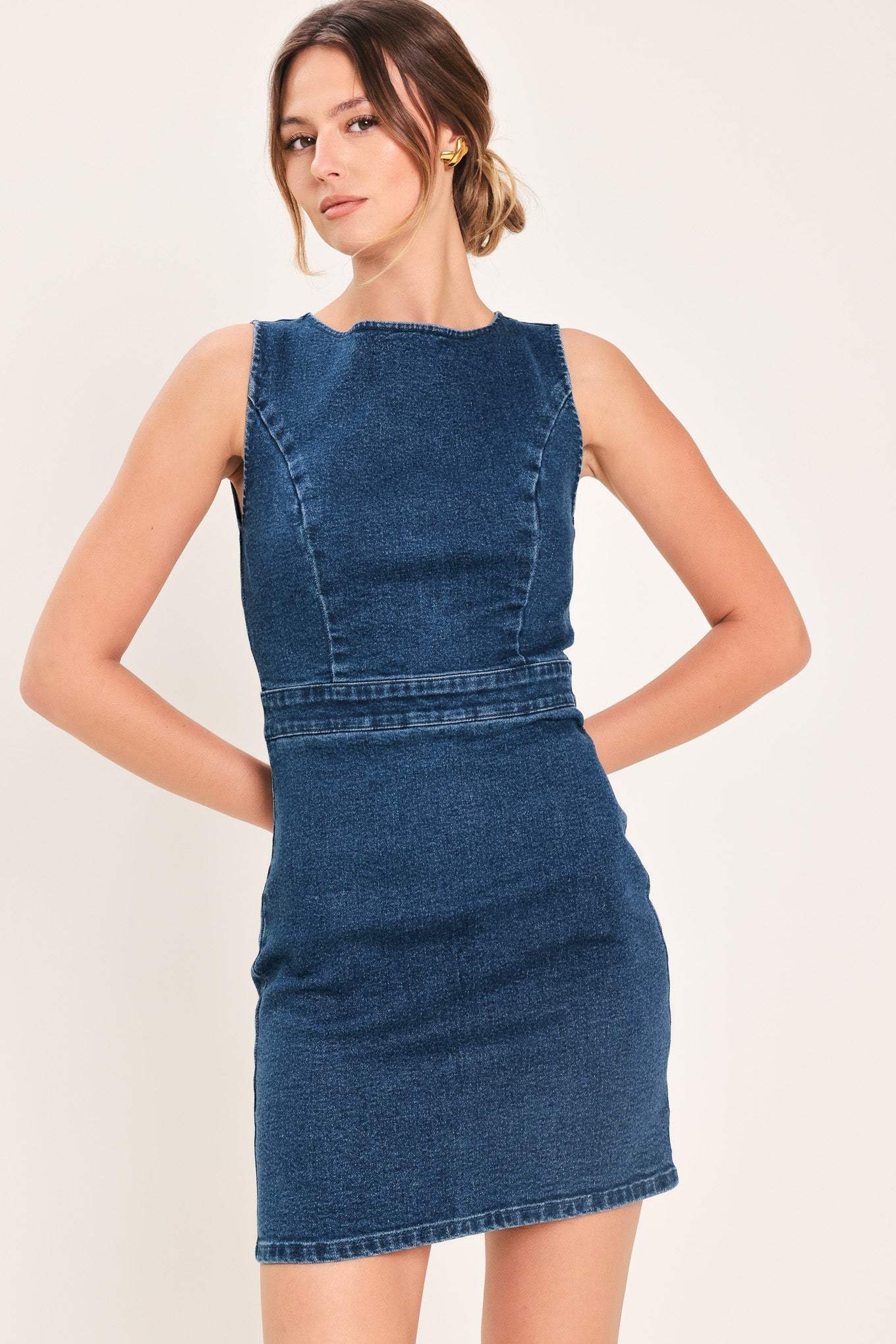 CLASSIC DENIM MINI DRESS - Flying Tomato - Flyclothing LLC