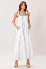 CLOUD LINE WOVEN MAXI DRESS - Flying Tomato - Flyclothing LLC