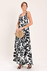 MONO BLOOM WOVEN MAXI DRESS - Flying Tomato - Flyclothing LLC