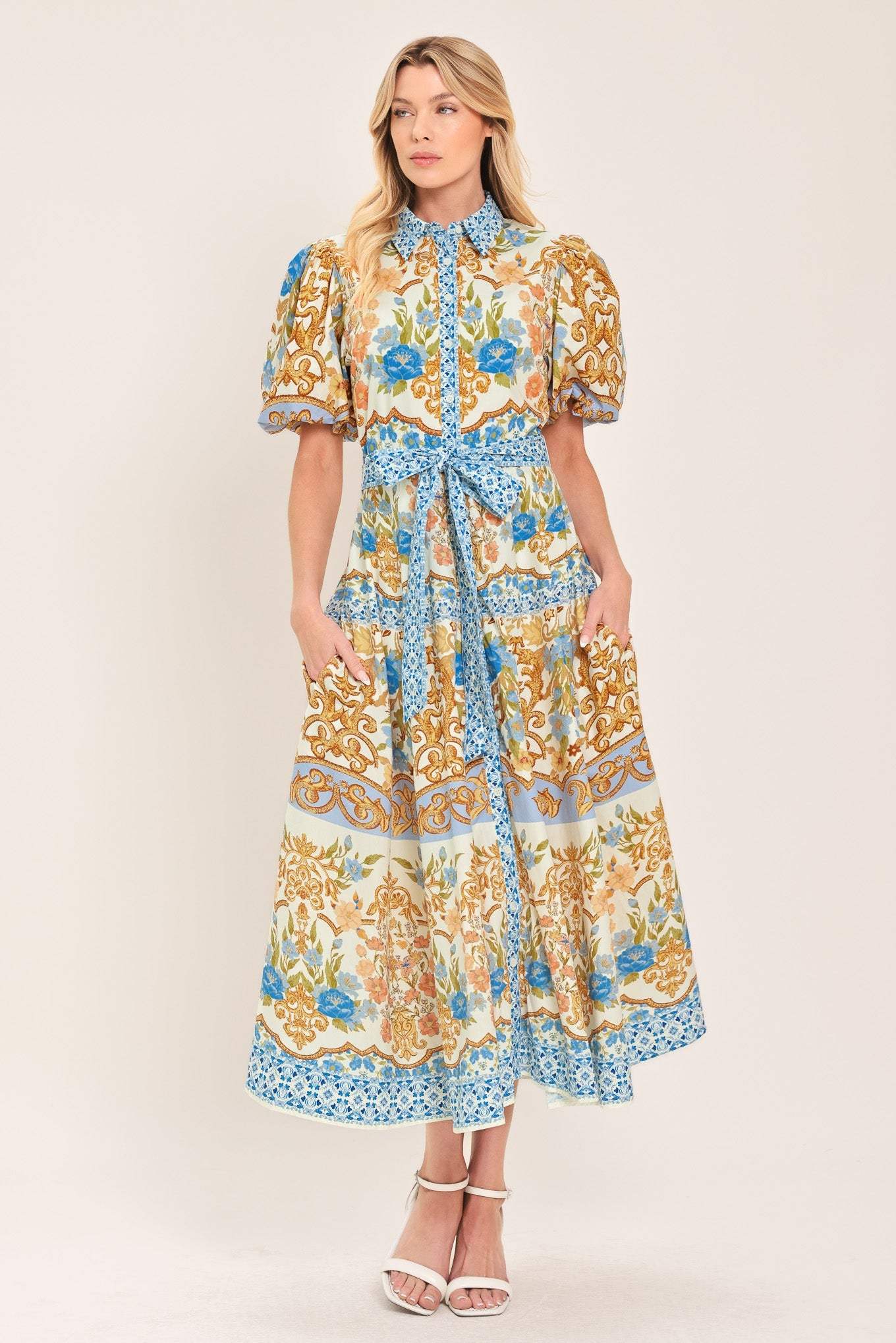 ROYAL GARDEN SOIREE WOVEN MIDI SHIRT DRESS - Flying Tomato - Flyclothing LLC
