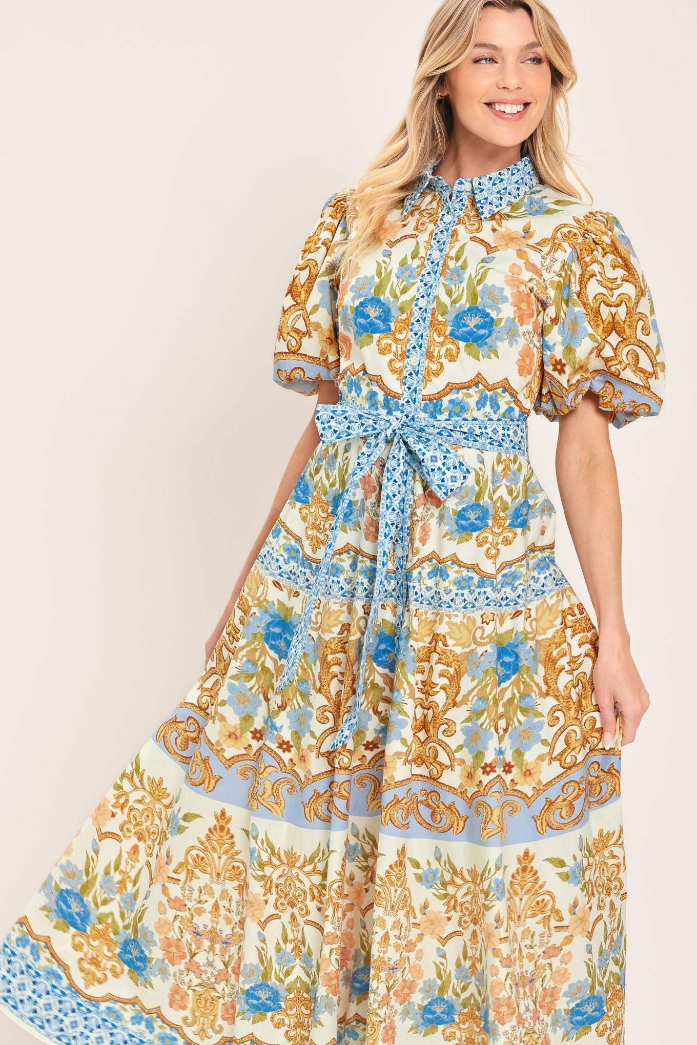 ROYAL GARDEN SOIREE WOVEN MIDI SHIRT DRESS - Flying Tomato - Flyclothing LLC