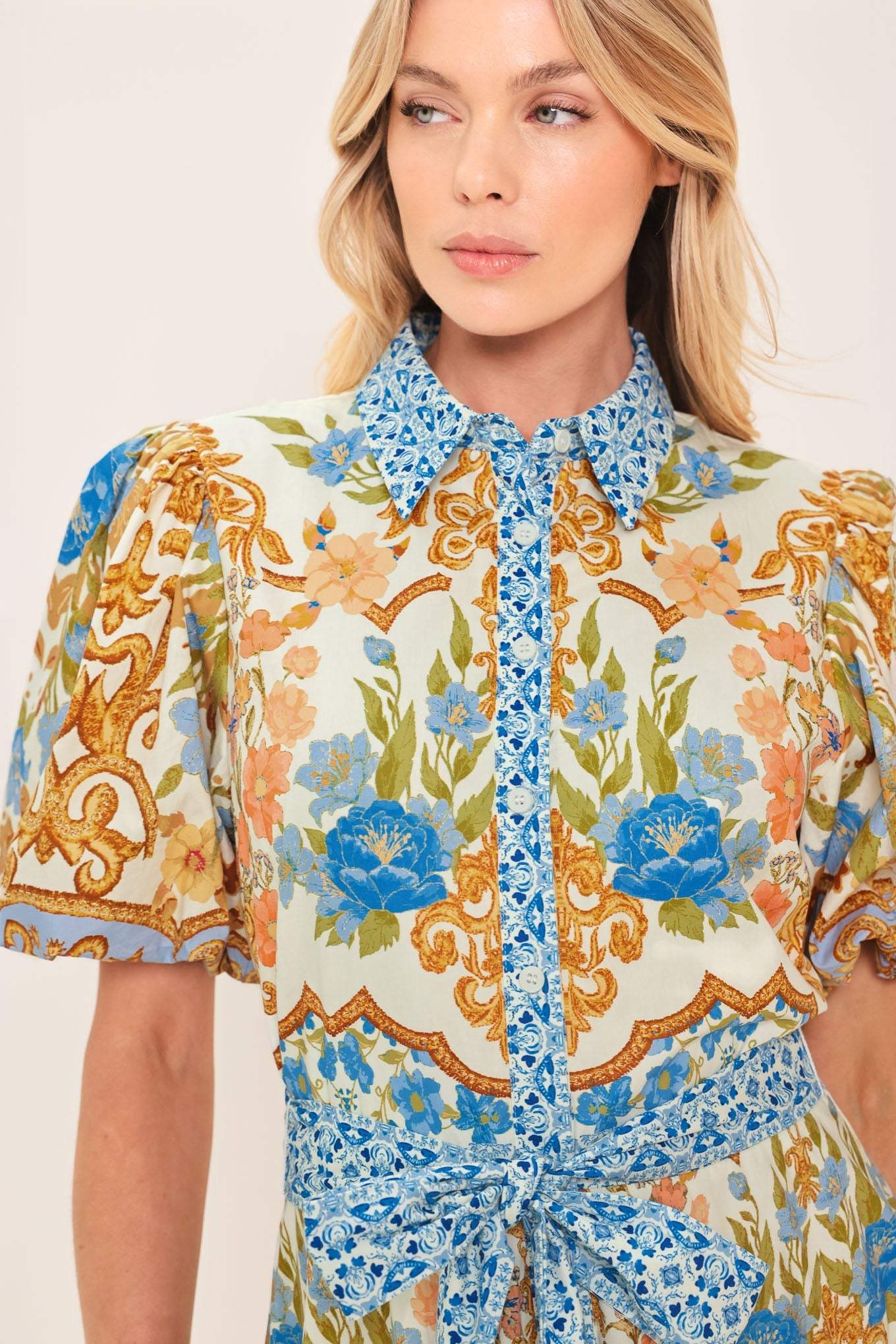 ROYAL GARDEN SOIREE WOVEN MIDI SHIRT DRESS - Flying Tomato - Flyclothing LLC