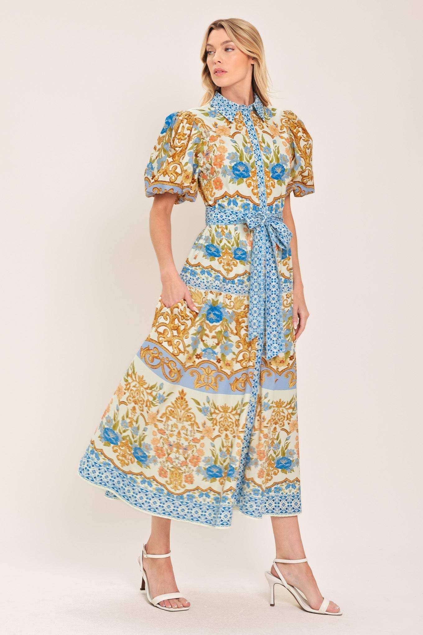 ROYAL GARDEN SOIREE WOVEN MIDI SHIRT DRESS - Flying Tomato - Flyclothing LLC