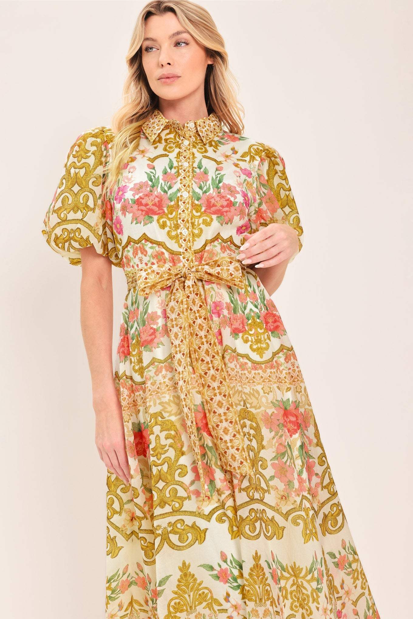 CHATEAU ROSE WOVEN MIDI SHIRT DRESS - Flying Tomato - Flyclothing LLC