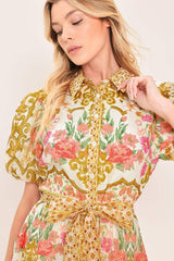 CHATEAU ROSE WOVEN MIDI SHIRT DRESS - Flying Tomato - Flyclothing LLC