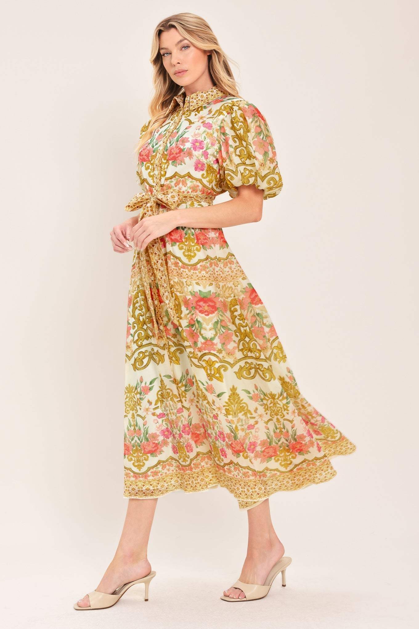 CHATEAU ROSE WOVEN MIDI SHIRT DRESS - Flying Tomato - Flyclothing LLC