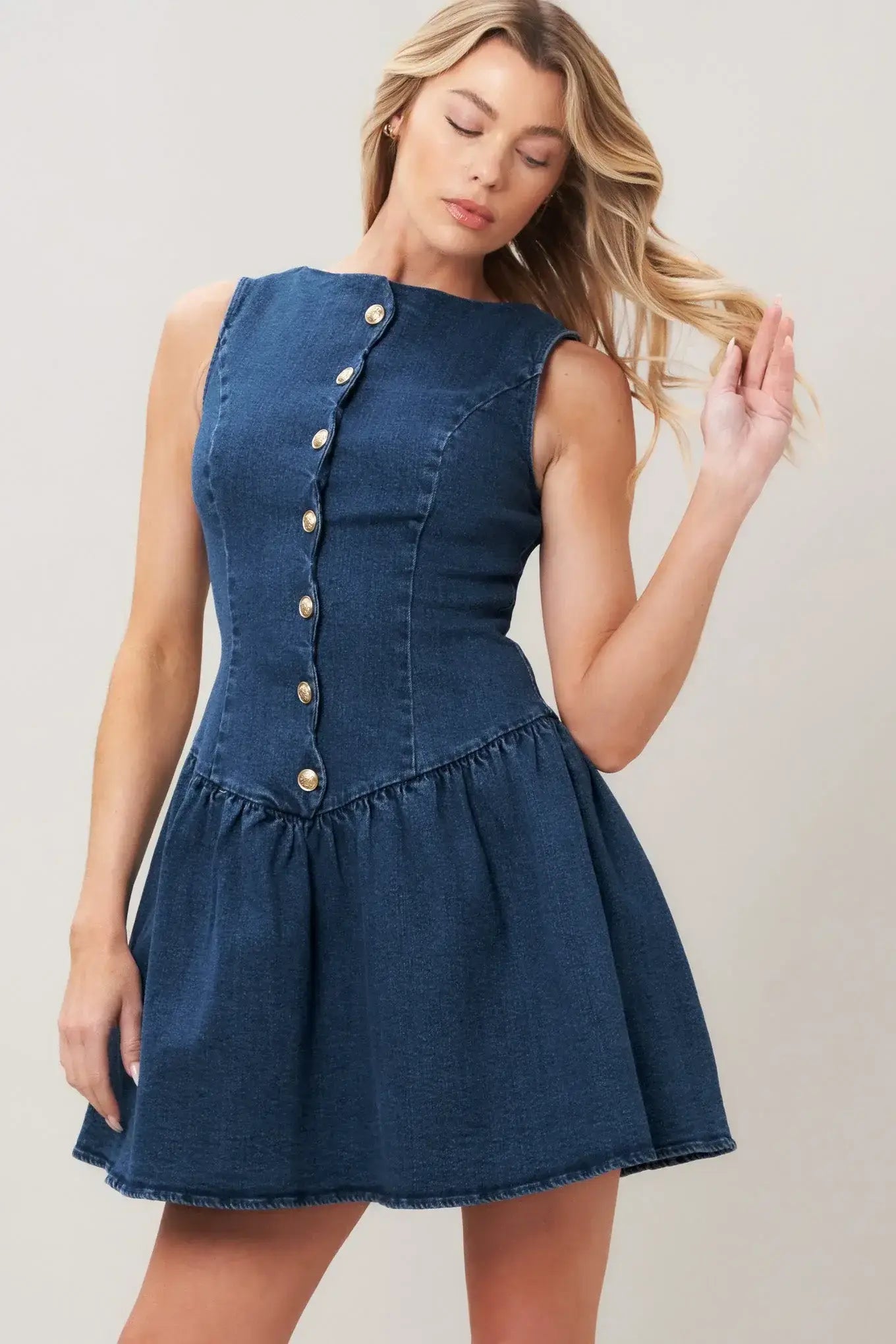 MODERN SWEET DENIM MINI DRESS - Flying Tomato - Flyclothing LLC