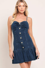 RIVET ROMANCE DENIM MINI DRESS - Flying Tomato - Flyclothing LLC