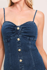 RIVET ROMANCE DENIM MINI DRESS - Flying Tomato - Flyclothing LLC