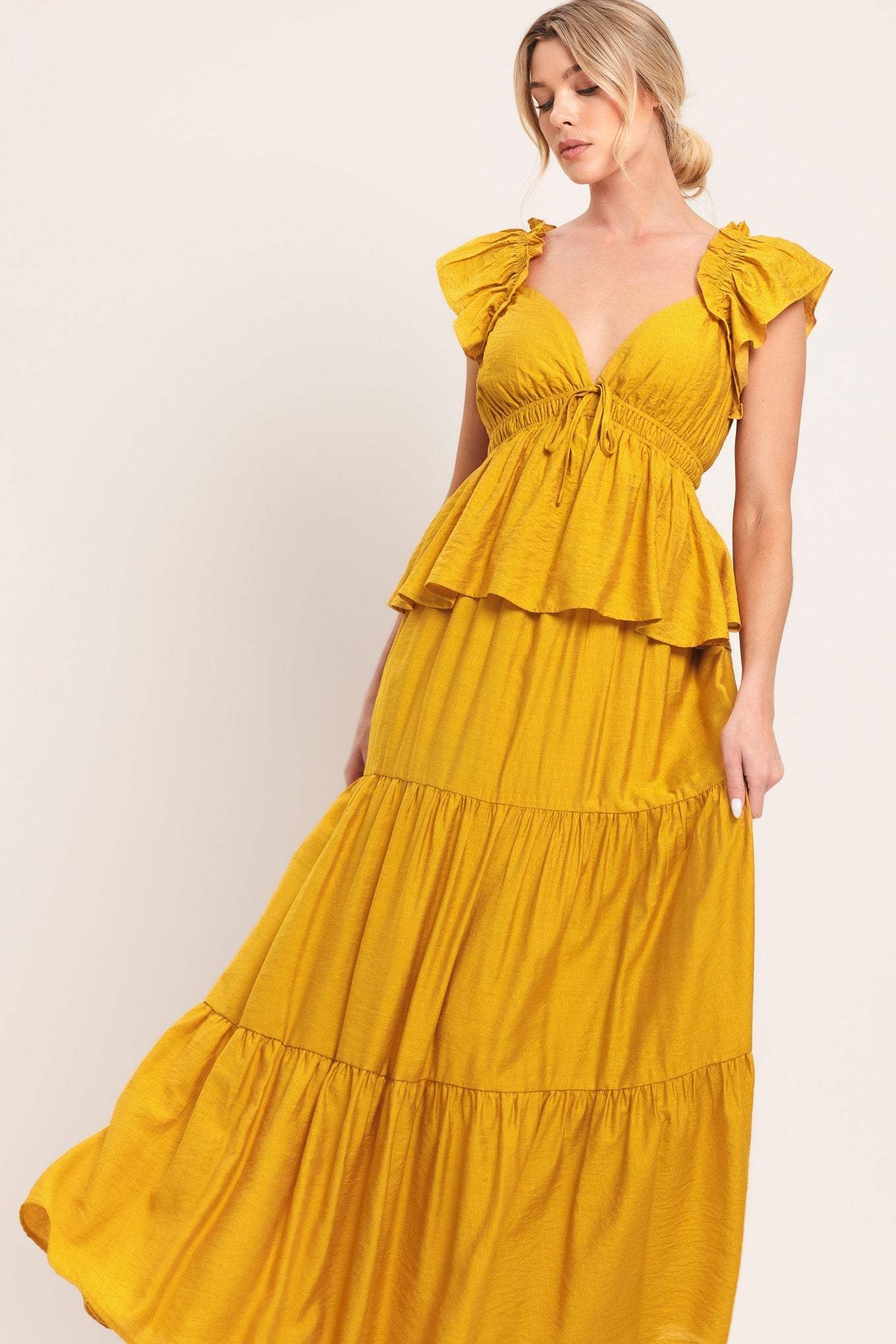 MUSTARD BLOOM WOVEN MAXI DRESS
