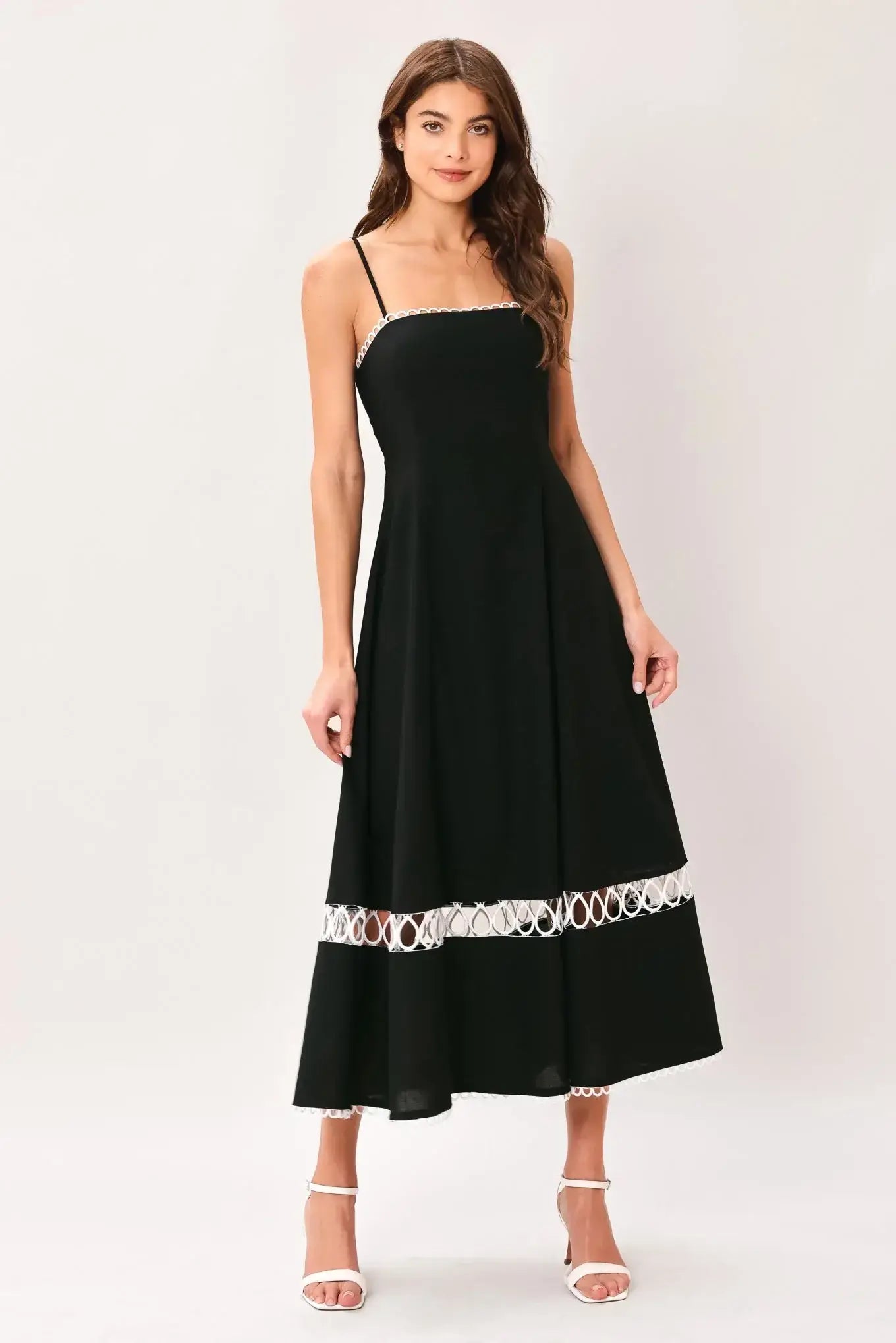 NOIR WHISPER WOVEN MIDI DRESS - Flying Tomato - Flyclothing LLC