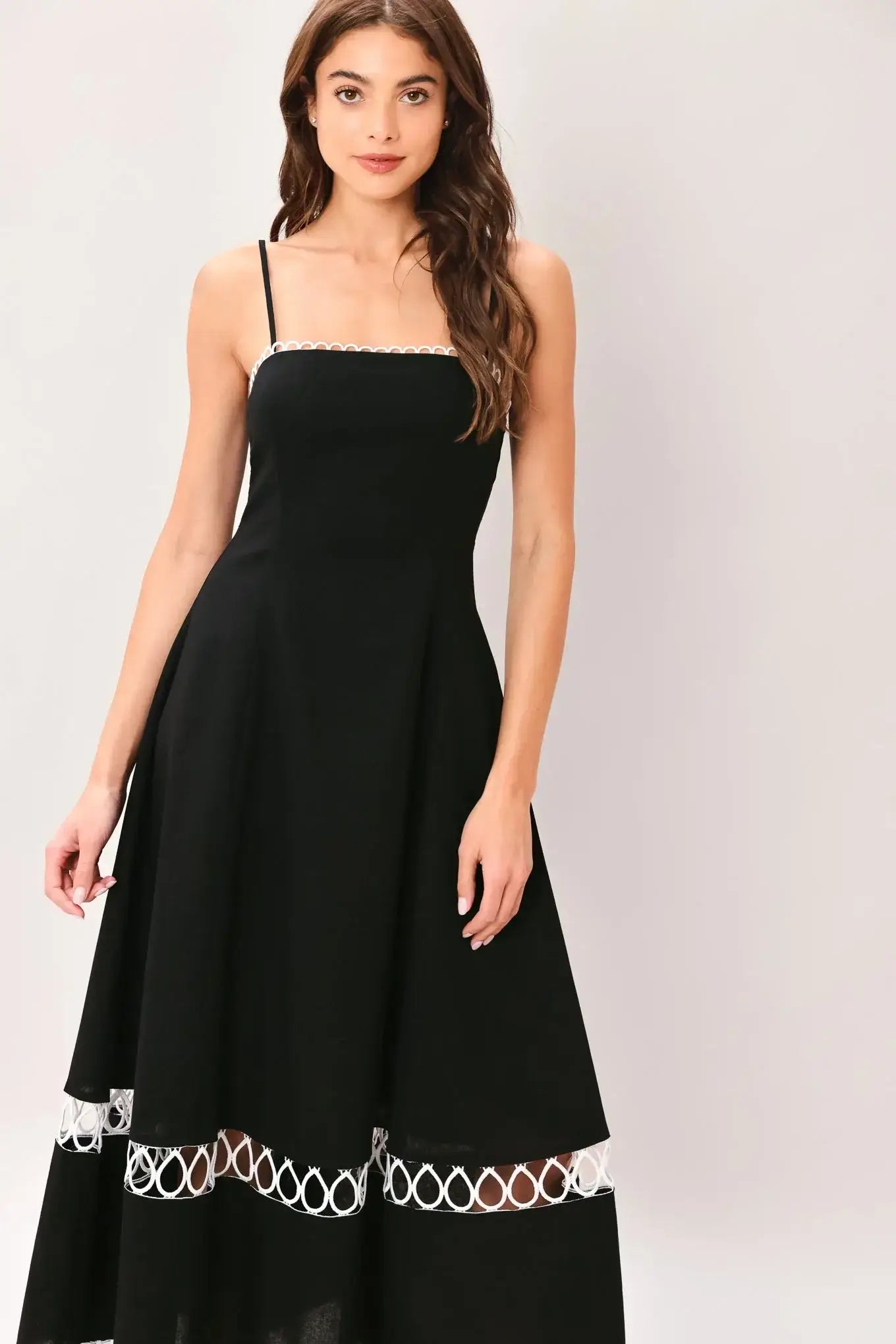 NOIR WHISPER WOVEN MIDI DRESS - Flying Tomato - Flyclothing LLC