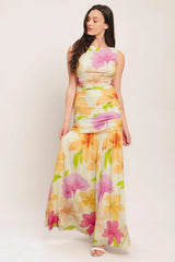 WARM BREEZE BLOOMS POWER MESH MAXI DRESS - Flying Tomato - Flyclothing LLC
