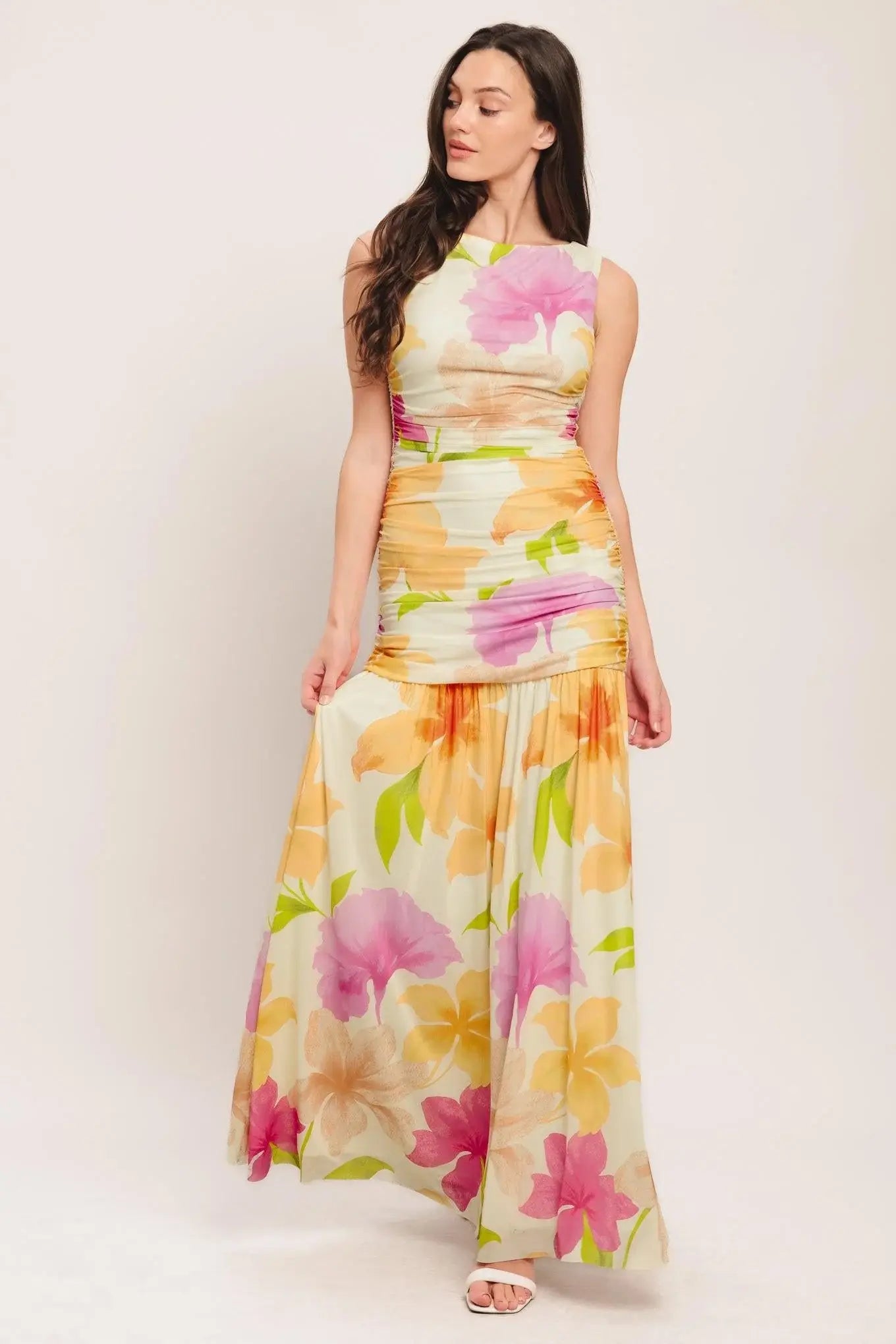 WARM BREEZE BLOOMS POWER MESH MAXI DRESS - Flying Tomato - Flyclothing LLC