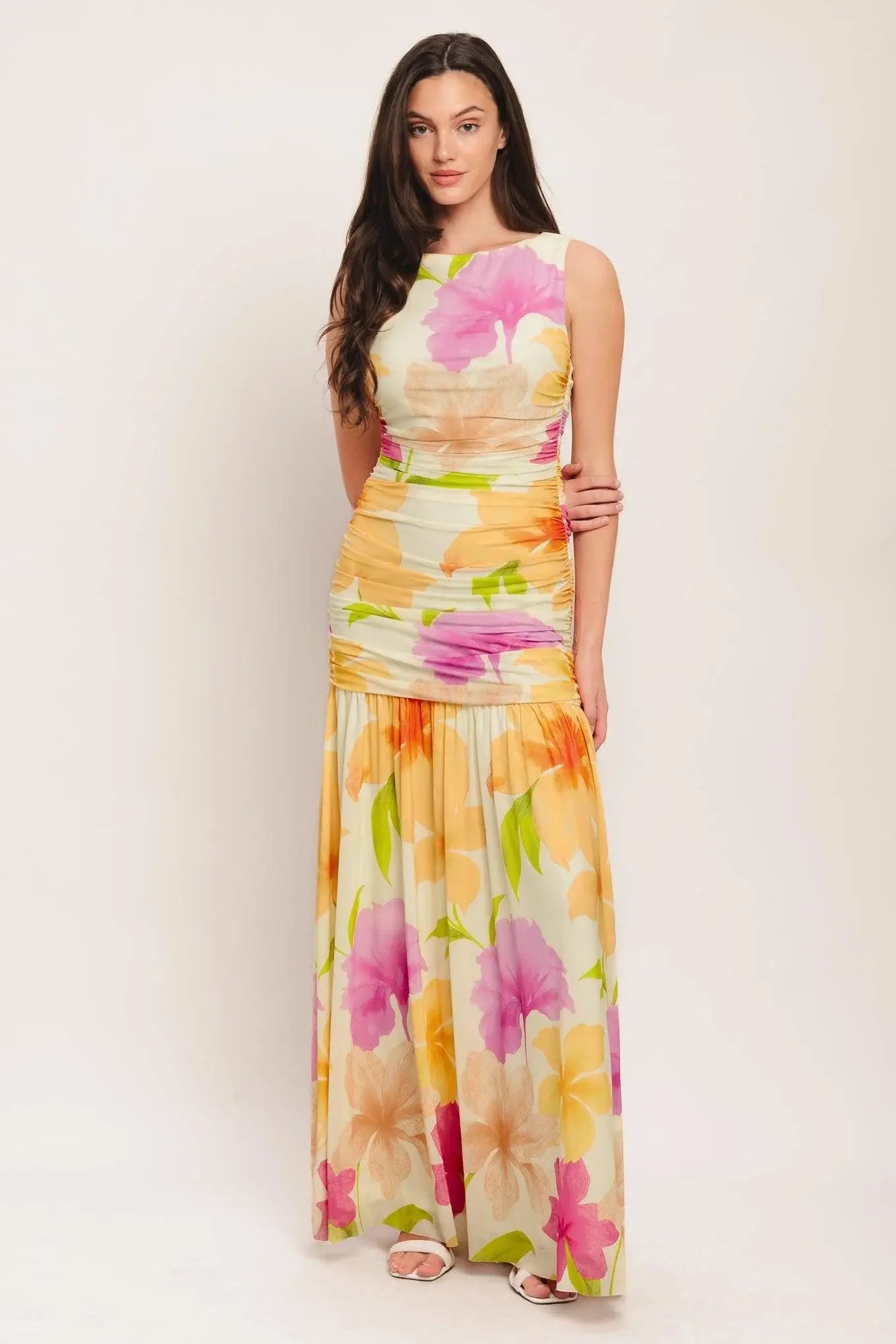 WARM BREEZE BLOOMS POWER MESH MAXI DRESS - Flying Tomato - Flyclothing LLC