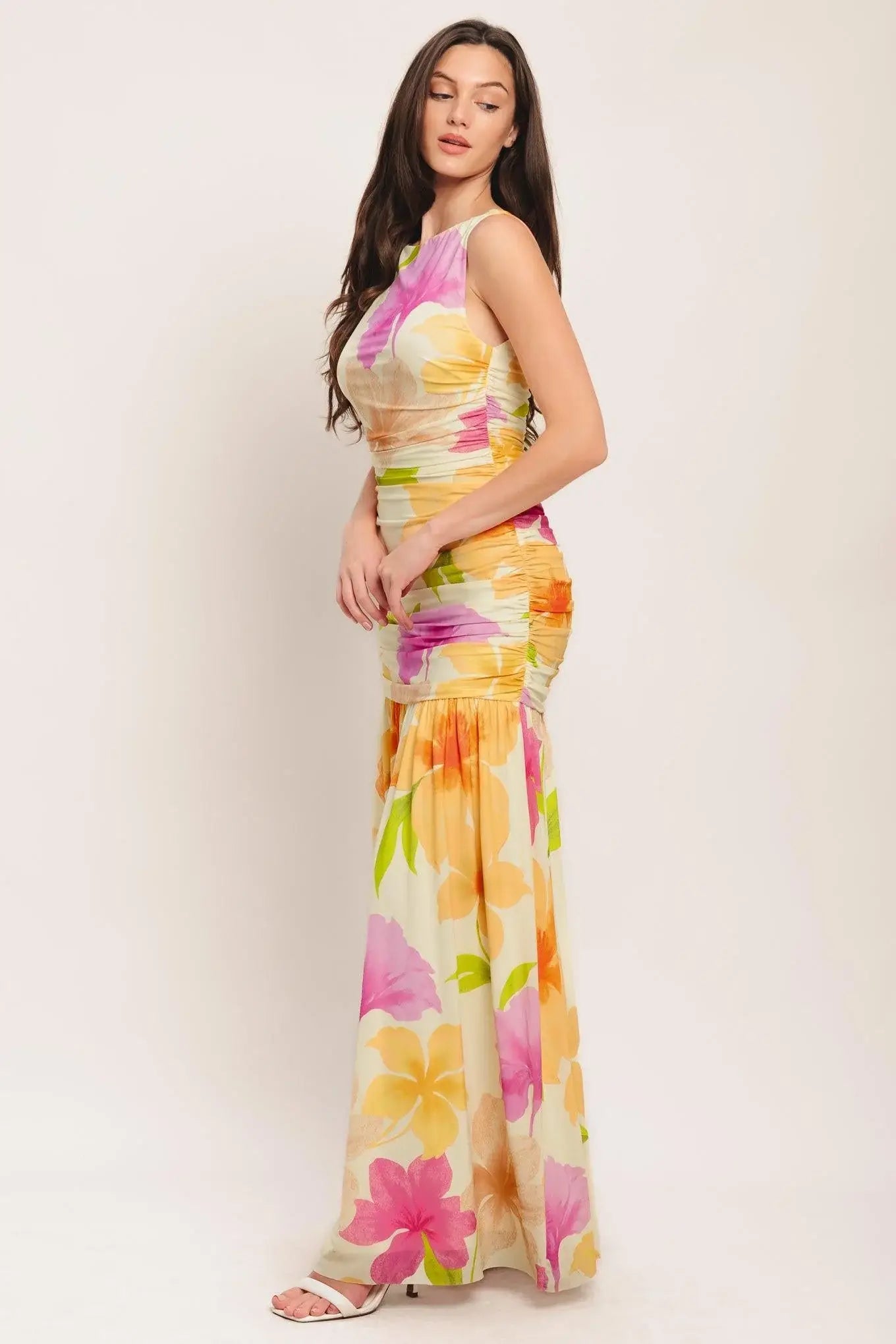 WARM BREEZE BLOOMS POWER MESH MAXI DRESS - Flying Tomato - Flyclothing LLC