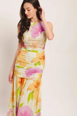 WARM BREEZE BLOOMS POWER MESH MAXI DRESS - Flying Tomato - Flyclothing LLC