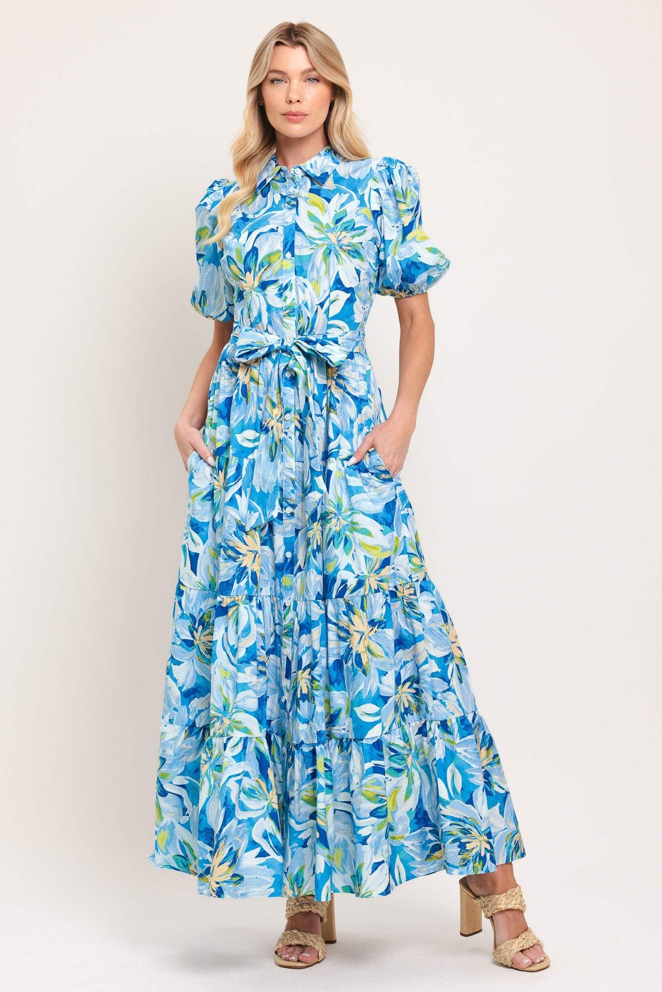 OCEAN GARDEN WOVEN MIDI DRESS - Flying Tomato - Flyclothing LLC