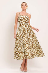 LEOPARD GRACE WOVEN MIDI DRESS - Flying Tomato - Flyclothing LLC