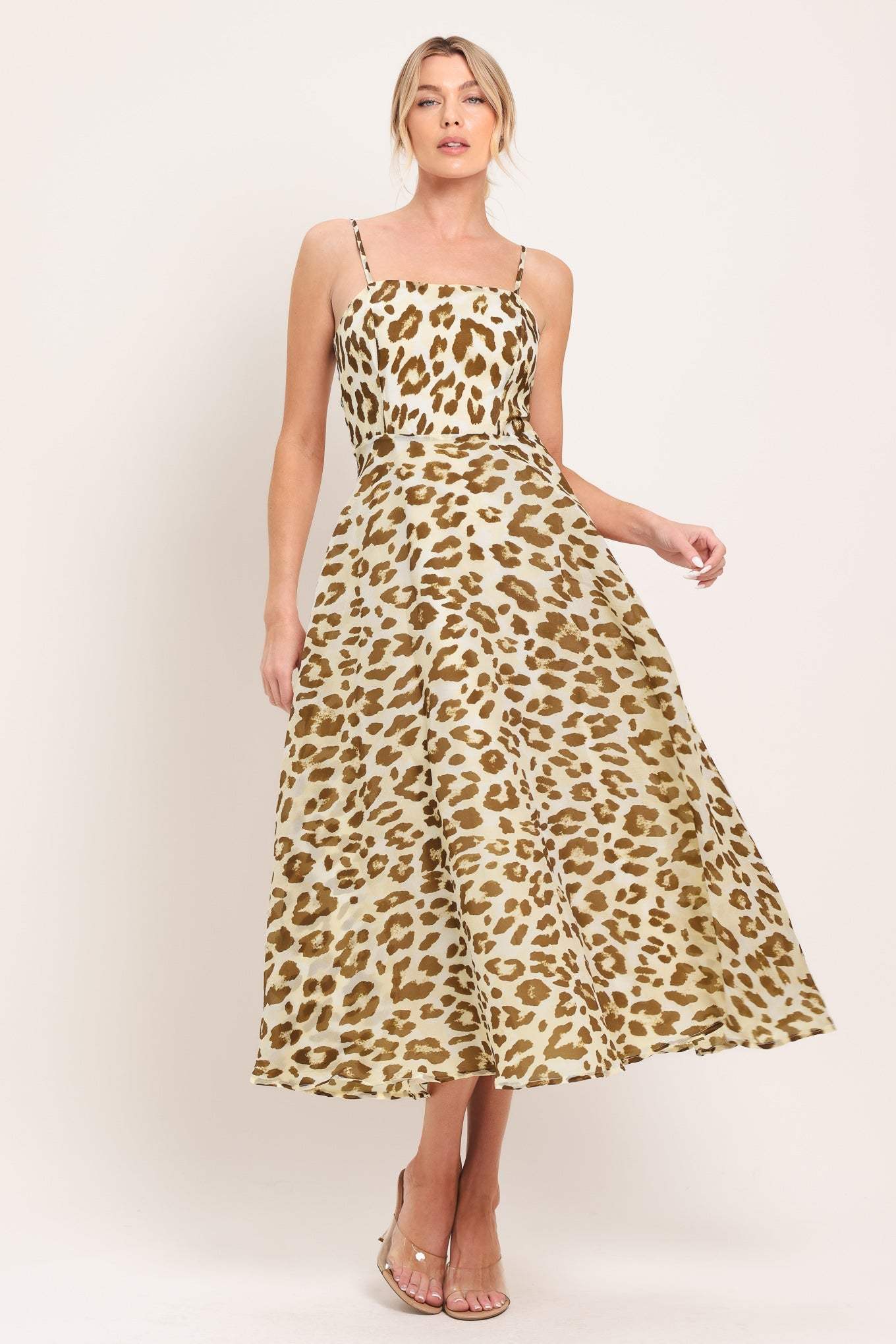 LEOPARD GRACE WOVEN MIDI DRESS - Flying Tomato - Flyclothing LLC