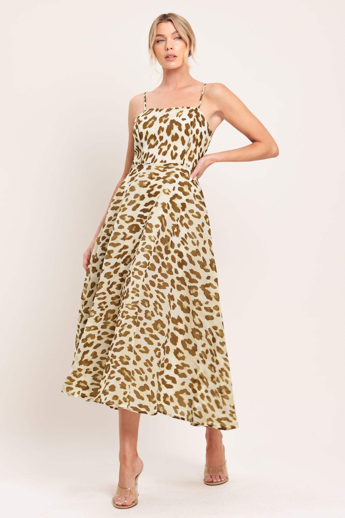 LEOPARD GRACE WOVEN MIDI DRESS - Flying Tomato - Flyclothing LLC