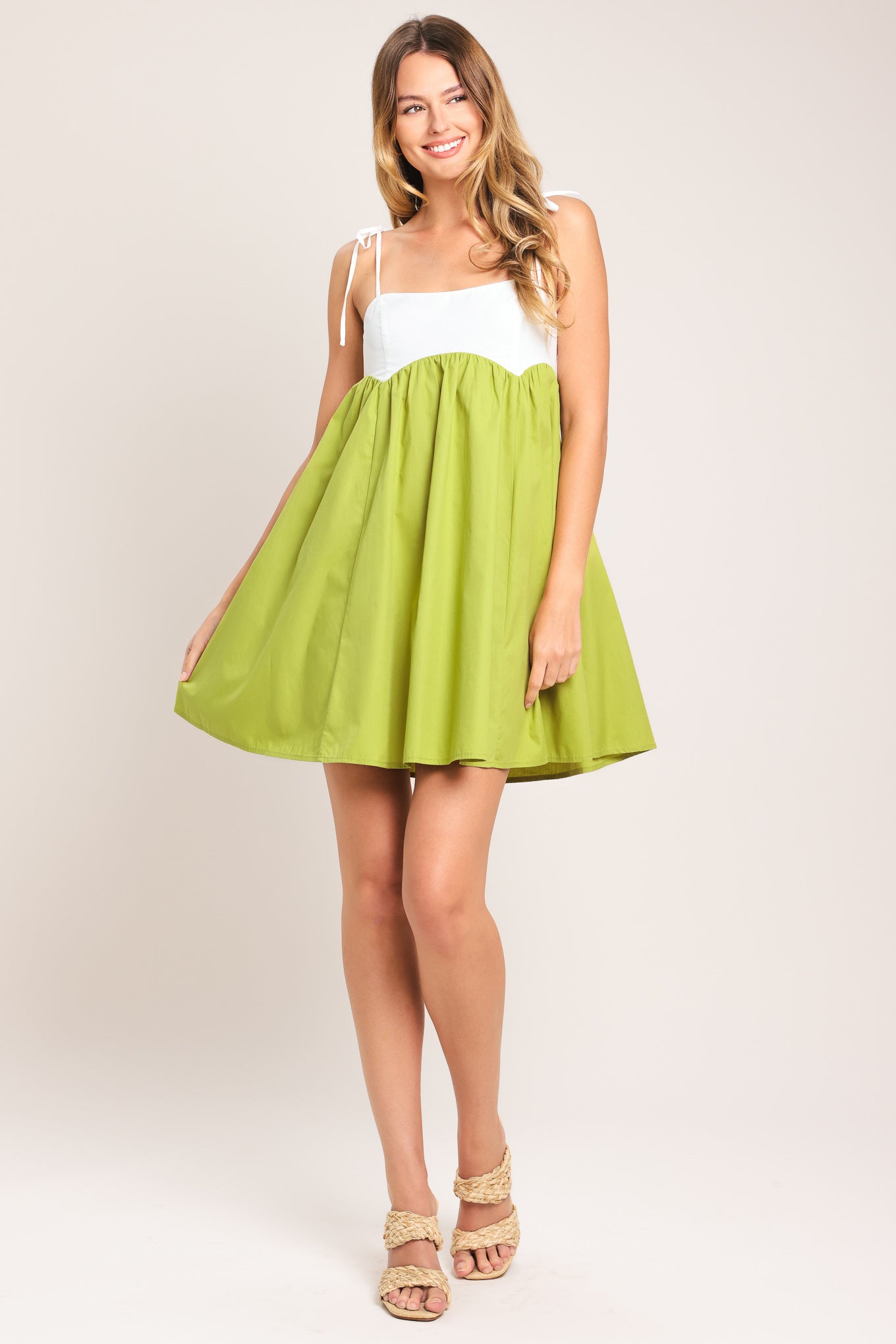 PLAYFUL LIME WOVEN MINI DRESS