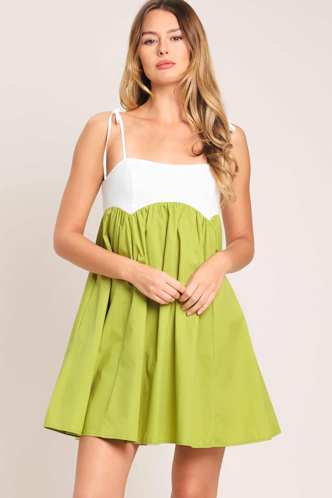 PLAYFUL LIME WOVEN MINI DRESS