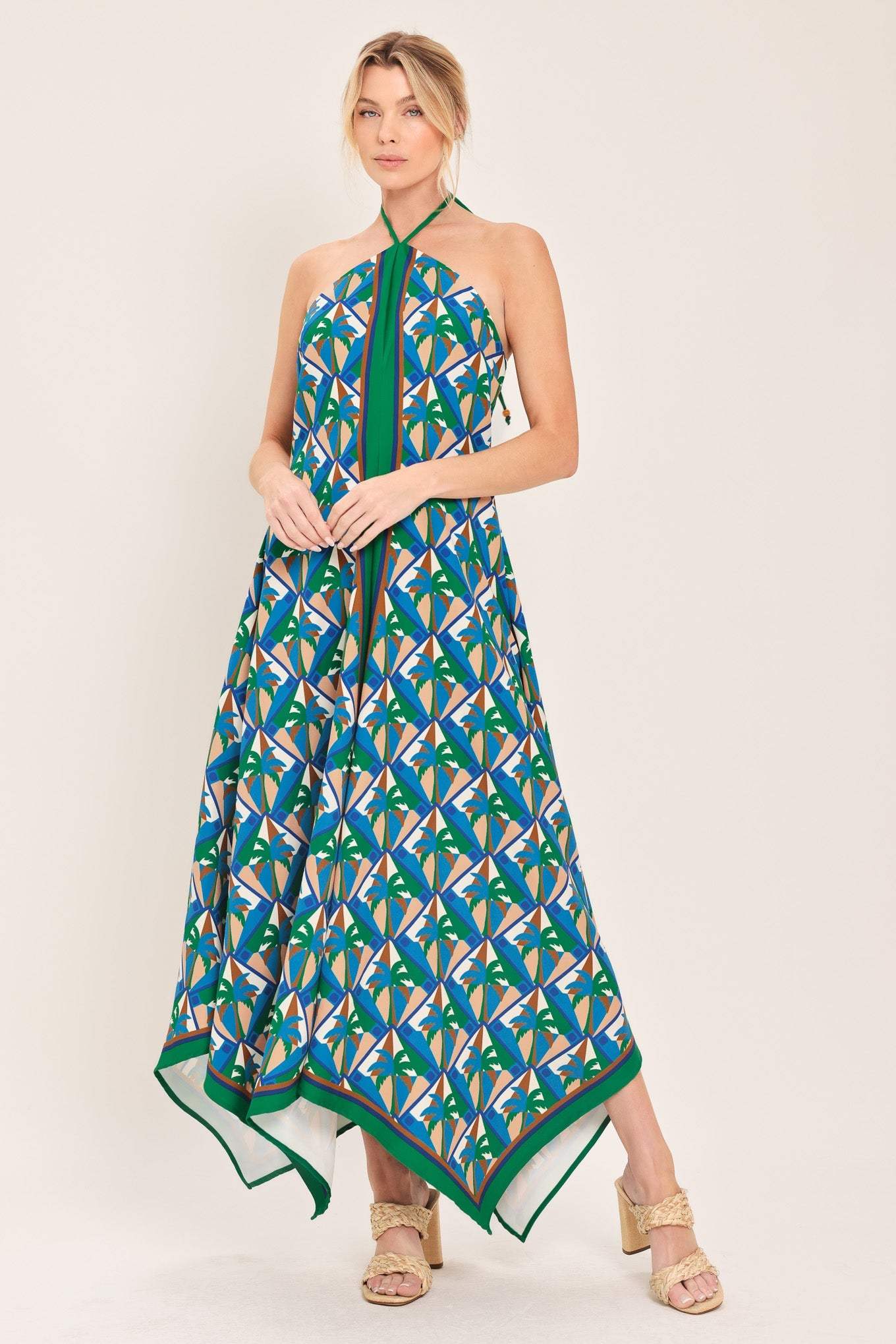 TROPICAL TEMPTATION HALTER WOVEN MIDI DRESS - Flying Tomato - Flyclothing LLC