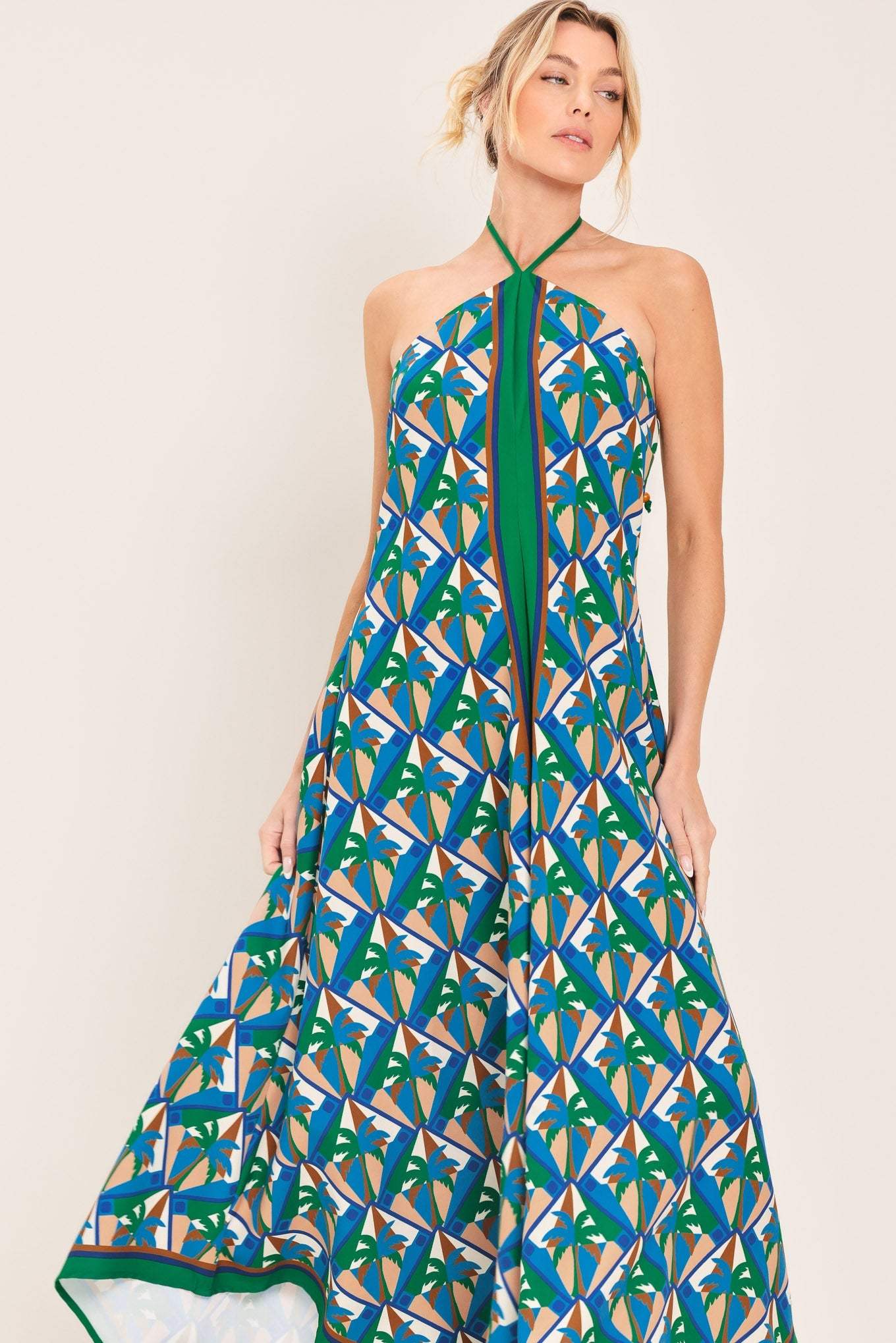TROPICAL TEMPTATION HALTER WOVEN MIDI DRESS - Flying Tomato - Flyclothing LLC