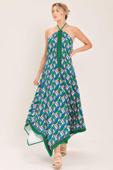 TROPICAL TEMPTATION HALTER WOVEN MIDI DRESS - Flying Tomato - Flyclothing LLC