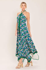 TROPICAL TEMPTATION HALTER WOVEN MIDI DRESS - Flying Tomato - Flyclothing LLC
