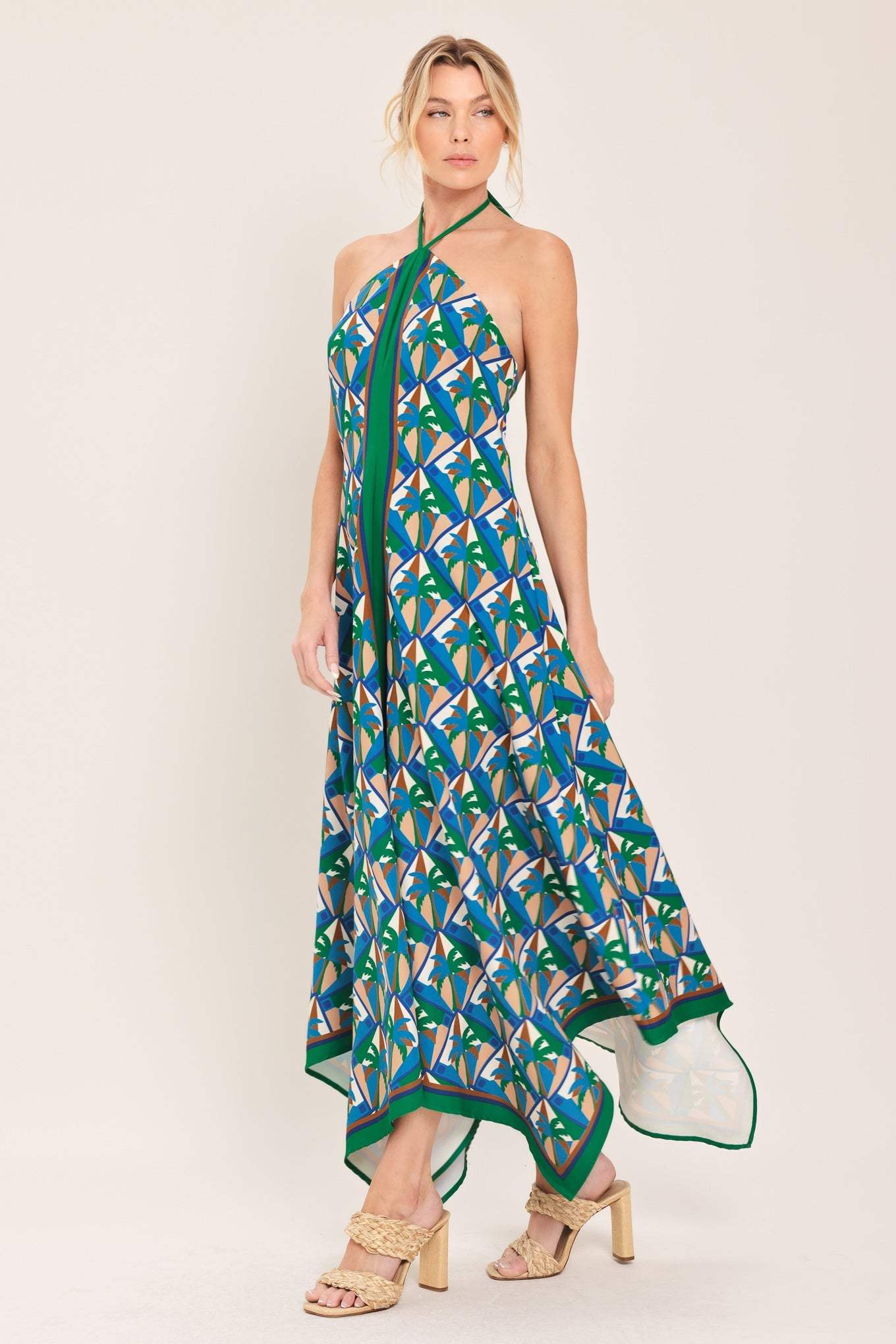 TROPICAL TEMPTATION HALTER WOVEN MIDI DRESS - Flying Tomato - Flyclothing LLC