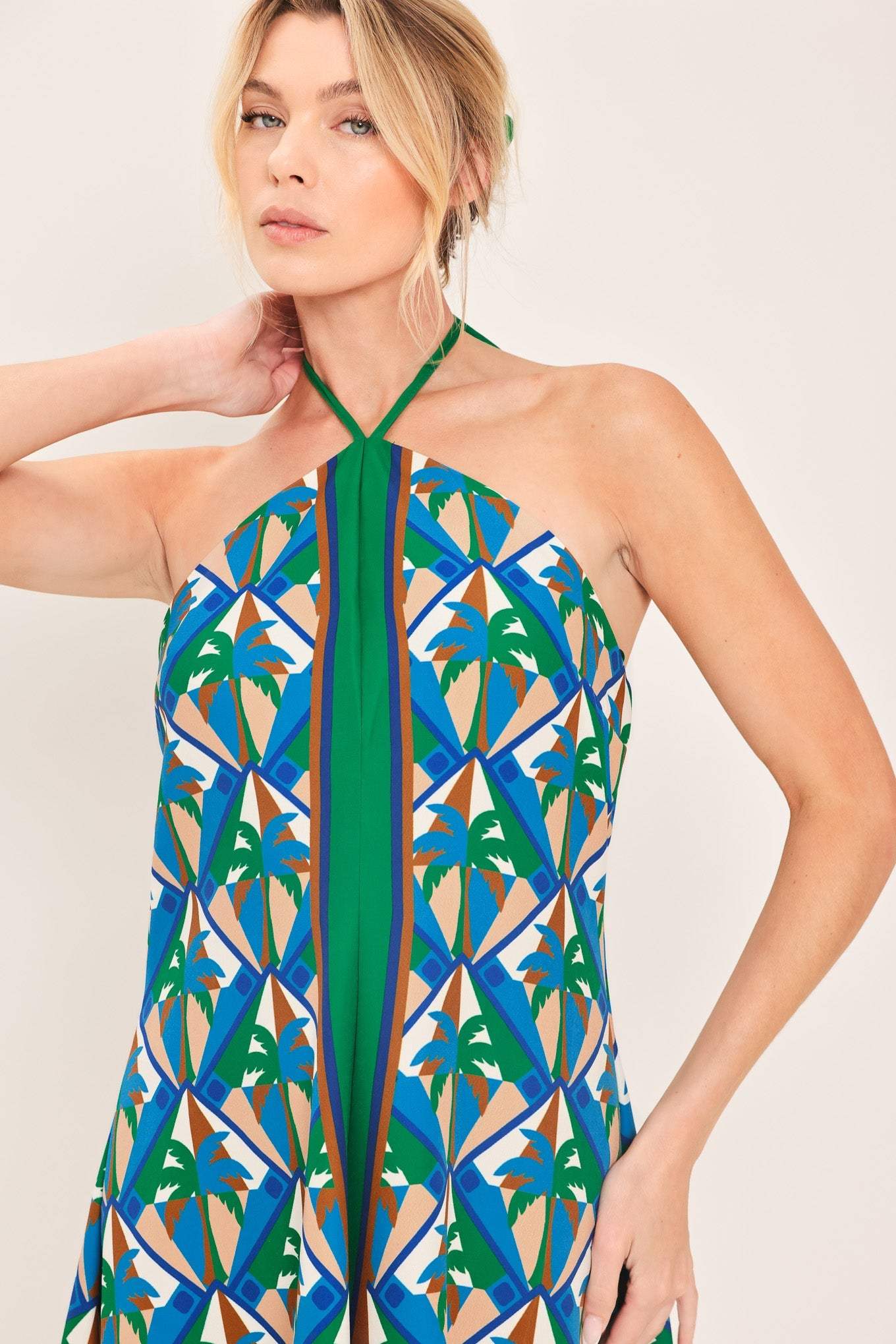 TROPICAL TEMPTATION HALTER WOVEN MIDI DRESS - Flying Tomato - Flyclothing LLC