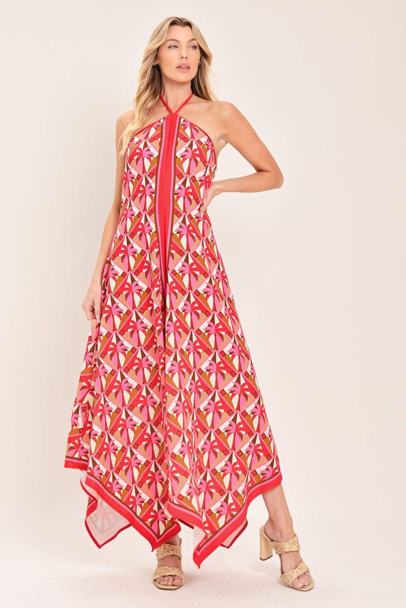 TROPICAL TEMPTATION HALTER WOVEN MIDI DRESS - Flying Tomato - Flyclothing LLC