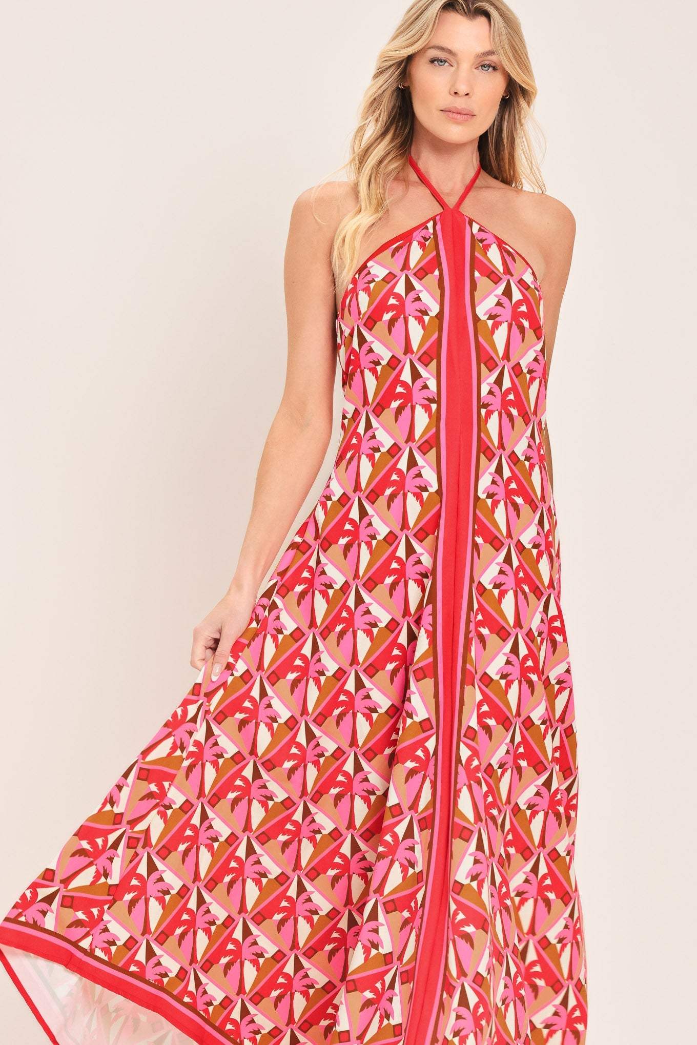 TROPICAL TEMPTATION HALTER WOVEN MIDI DRESS - Flying Tomato - Flyclothing LLC